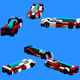 Audi-34 (Fassler, Lotterer, Treluyer; black with red highlights and teal fin), Audi-35 (di Grassi, Abt, Ekstrom; white with red highlights and teal fin), and Audi-36 (Jarvis, Rast, Duval; red with white fenders and teal fin).